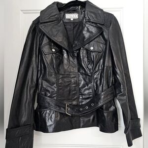 Pelle Women's Black Leather Belted Jacket sz large